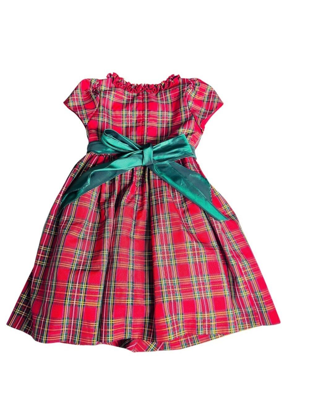 Girls Red Plaid Smocked Holiday Dress Short Puff Sleeve Tulle Size 5 - Picture 6 of 10